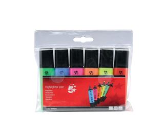5 Star Office Highlighters Chisel Tip 1-5mm Line Assorted [Wallet 6]